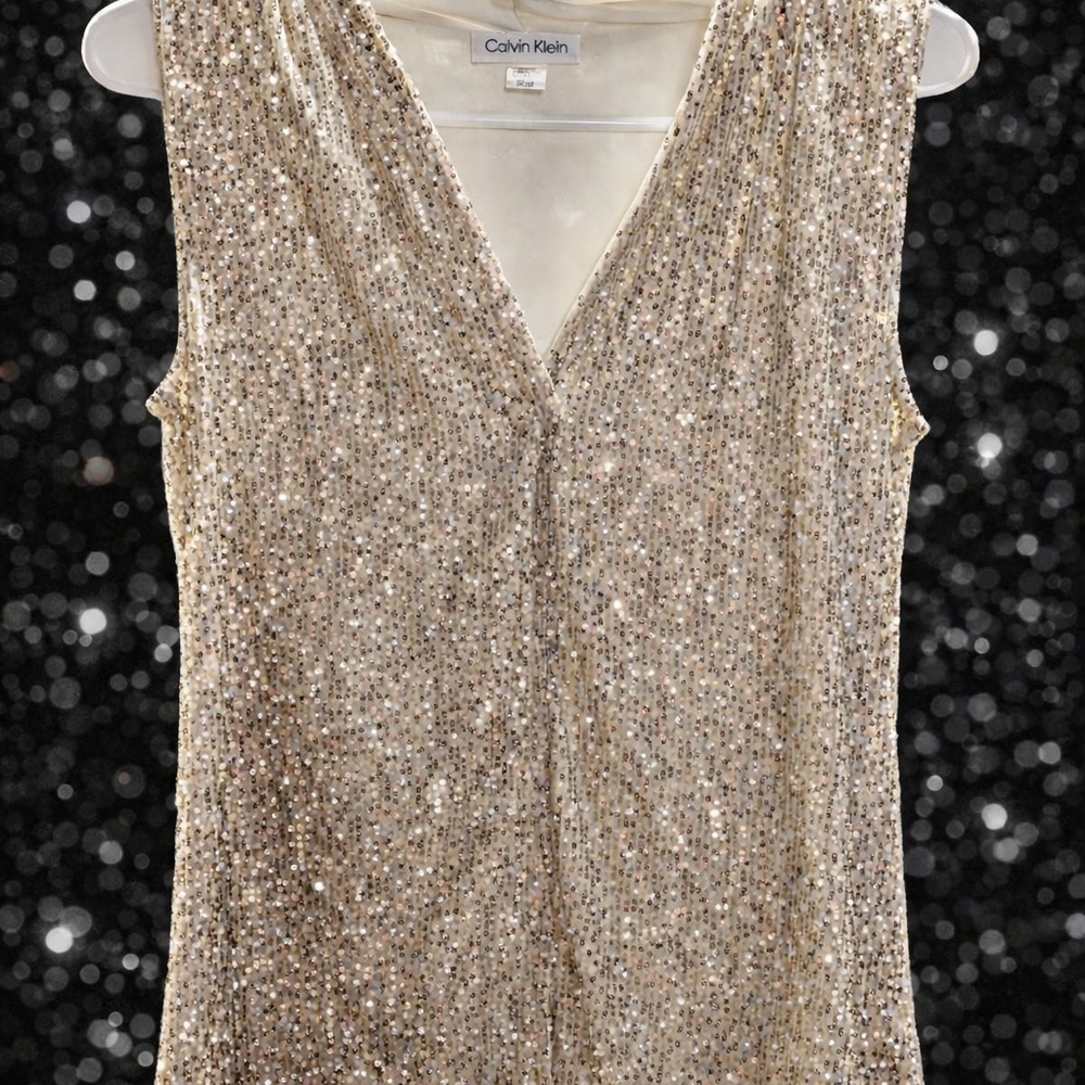 CALVIN KLEIN Shimmering Gold Sleeveless Blouse.  EUC. - Picture 2 of 5